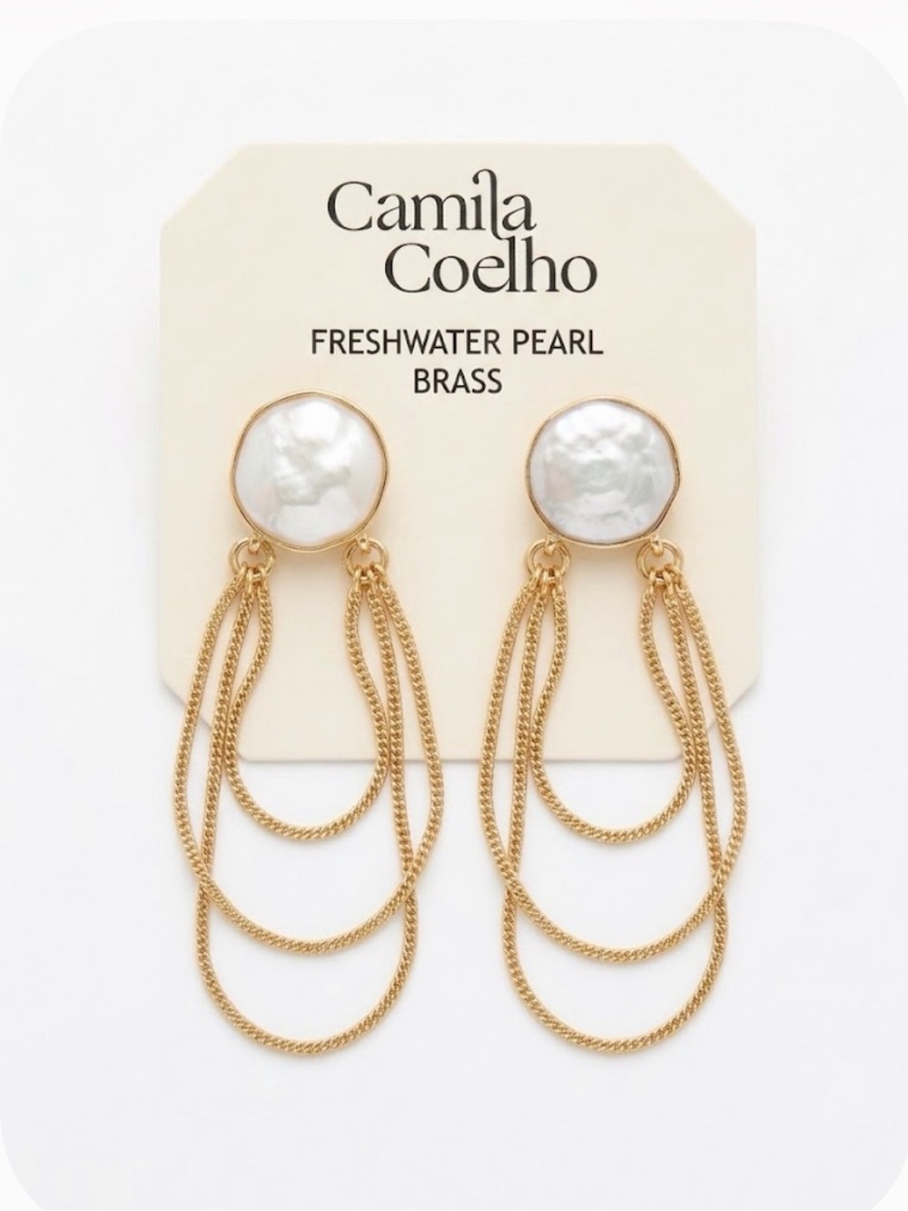 NWT ⚜️🤍⚜️ CAMILA COELHO Freshwater Pearl and Brass Dangle Earrings